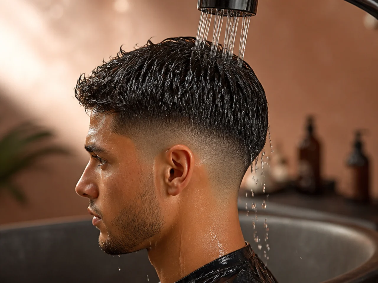 Hair being re-wet under a tap