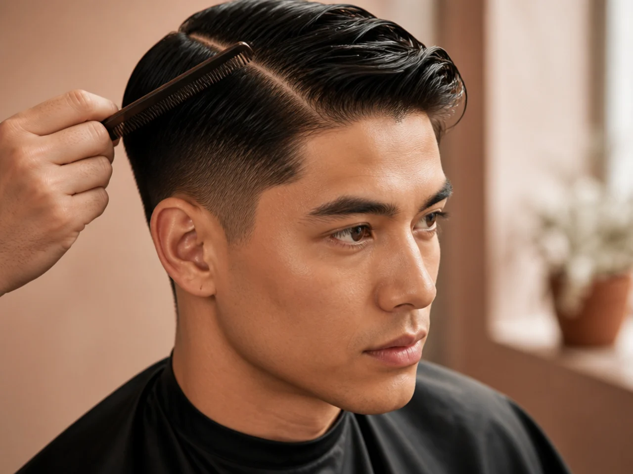 A part being combed into damp hair