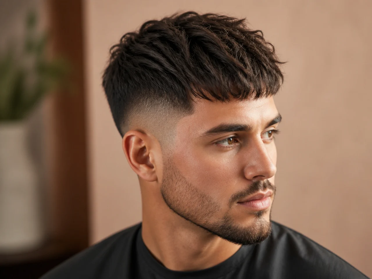 Three-quarter view of a freshly styled men's haircut
