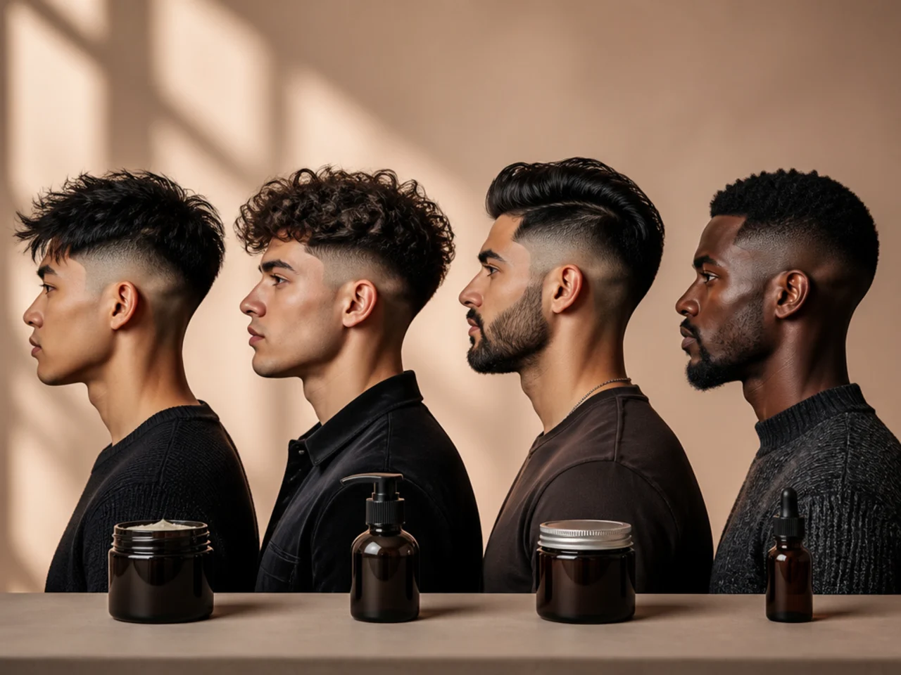 Four styling products matched to four haircut families