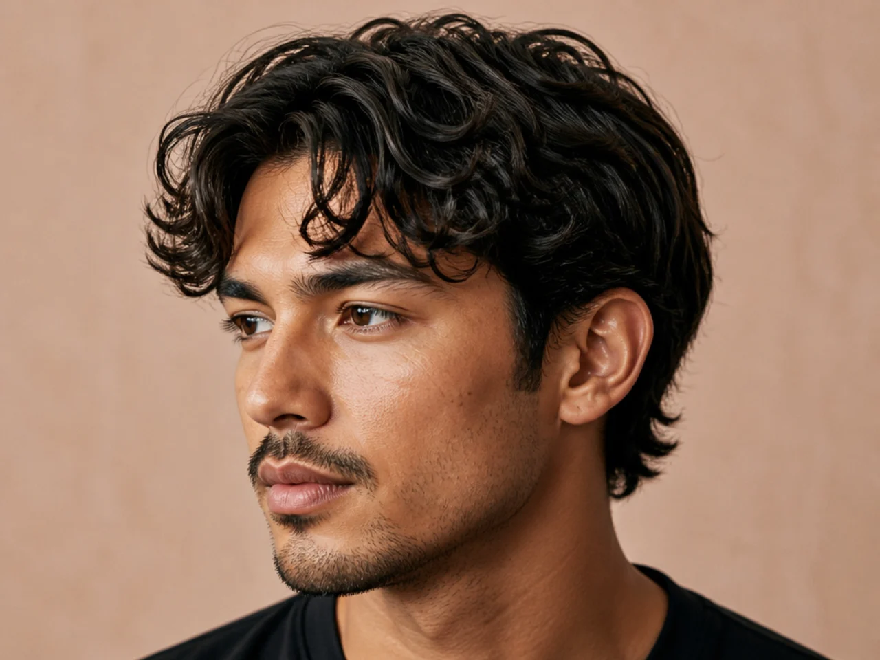 Comma curl fringe medium length haircut style with curved forehead strands