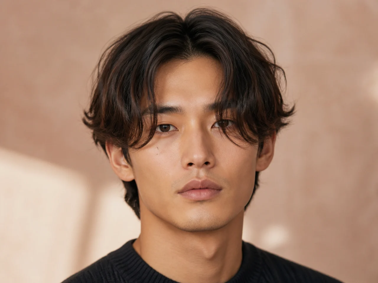 Idol curtain middle part medium length haircut style with clean split fringe