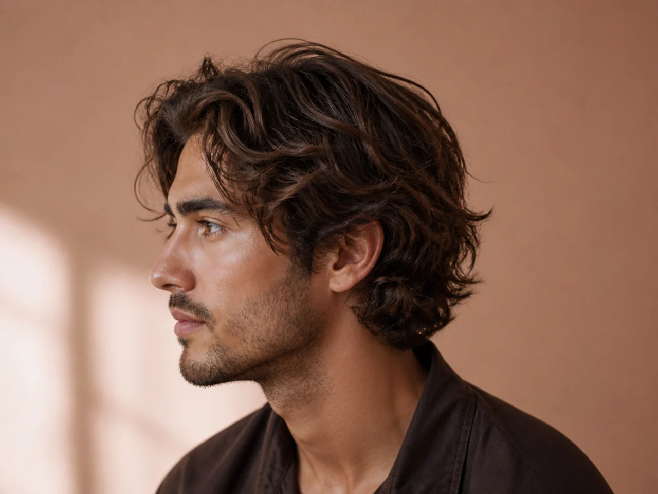 Salt-cured beach waves medium length haircut style with textured natural wave