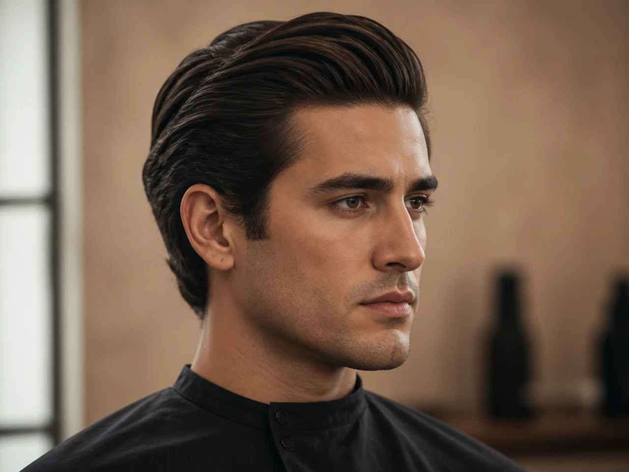 Old money sweep back medium length haircut style with matte volume