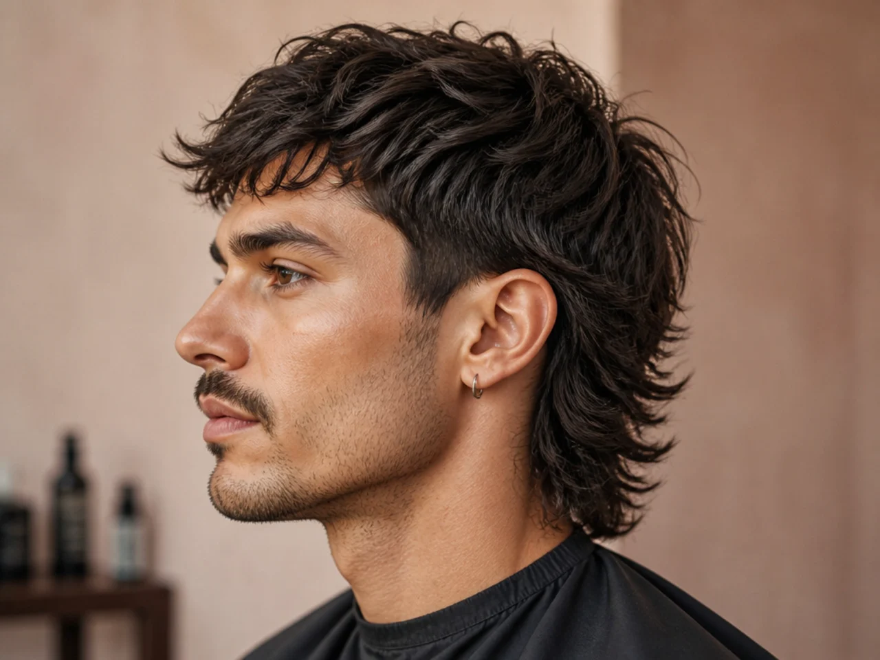 Textured modern mullet medium length haircut style with disconnected back