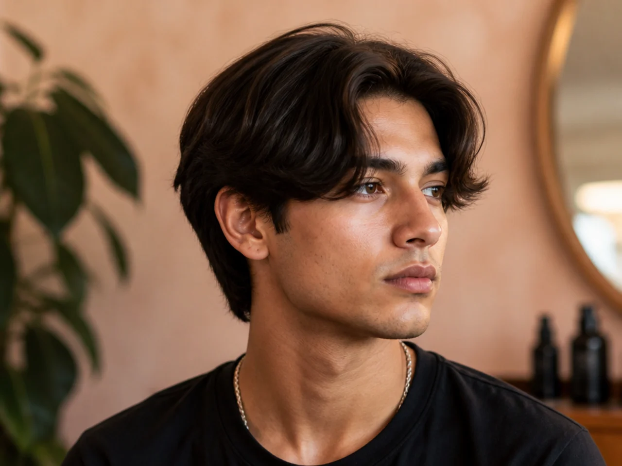 90s curtain middle part medium length haircut style with swept fringe