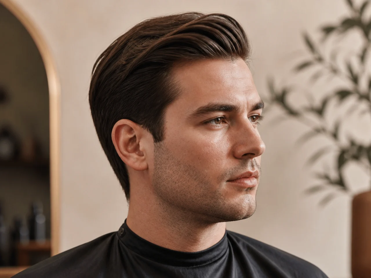 Country club comb-over medium length haircut style with defined hard part