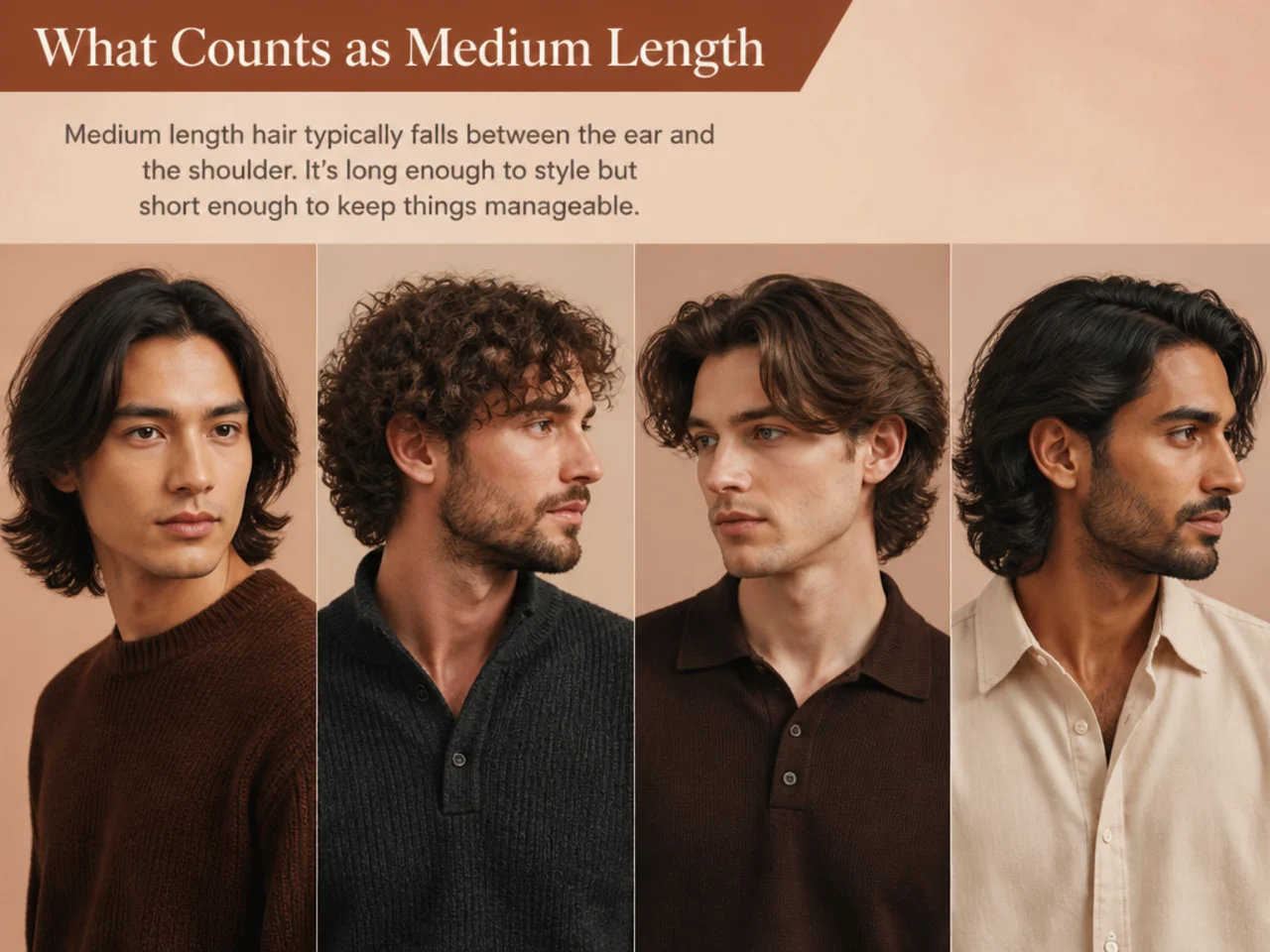 Medium length haircut style range for men measured on top