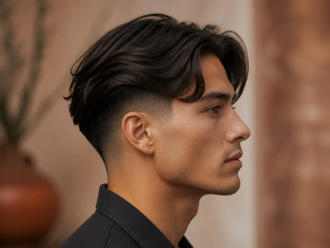 A middle-part haircut