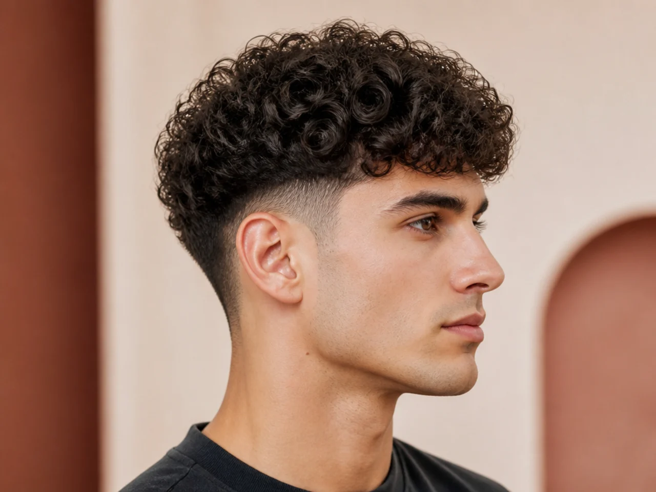 Broccoli cut with tight curls on top and high skin fade