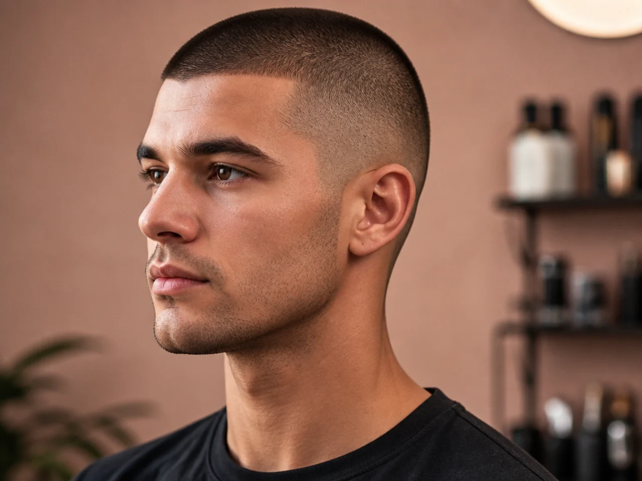Number 2 buzz cut on straight hair with clean neckline