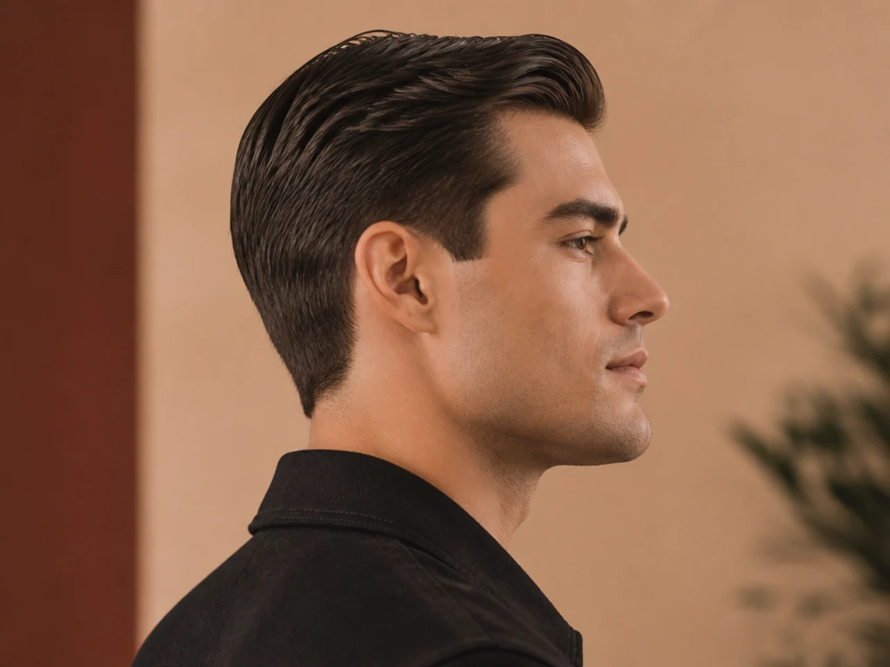 Row of classic men's haircut styles including buzz cut, crew cut, and side part
