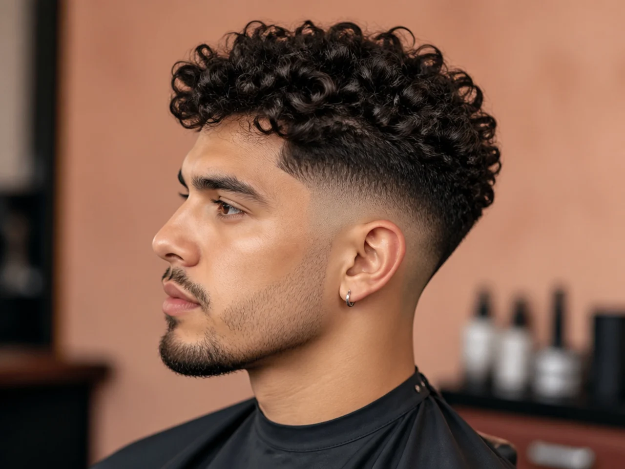 Curly top on natural 3B curls paired with a mid skin fade