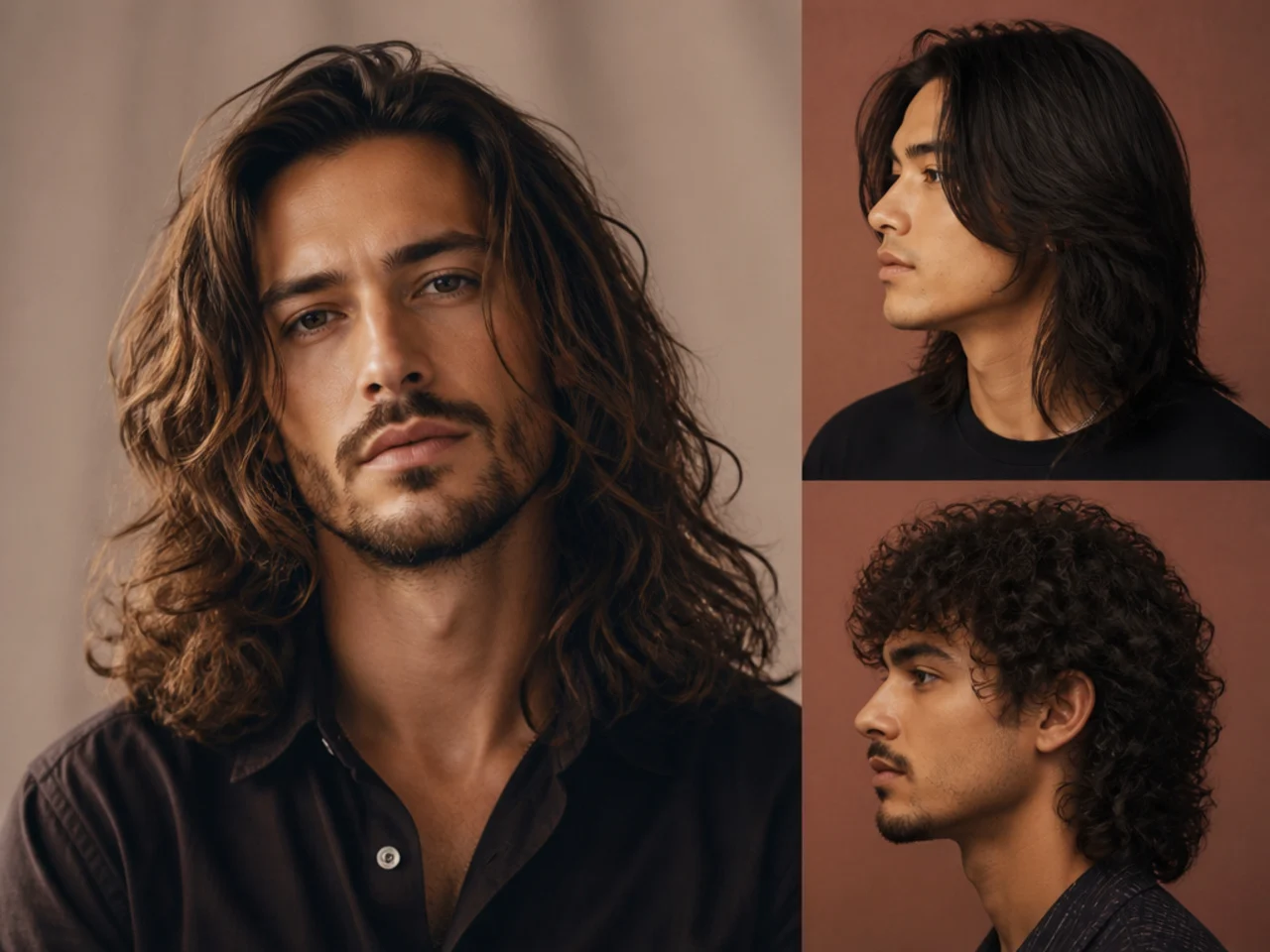 Long flow, mullet, and layered men's hairstyle ideas on wavy and straight hair