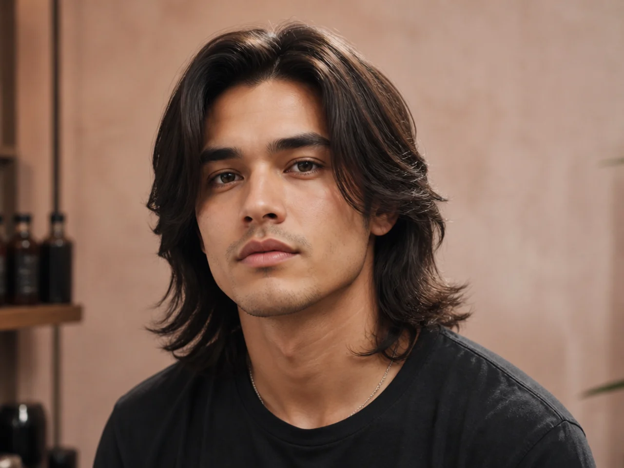 Long layered men's cut past the shoulders with movement and softness