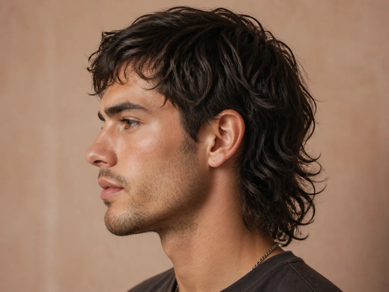 Modern mullet with faded sides and length preserved at the nape