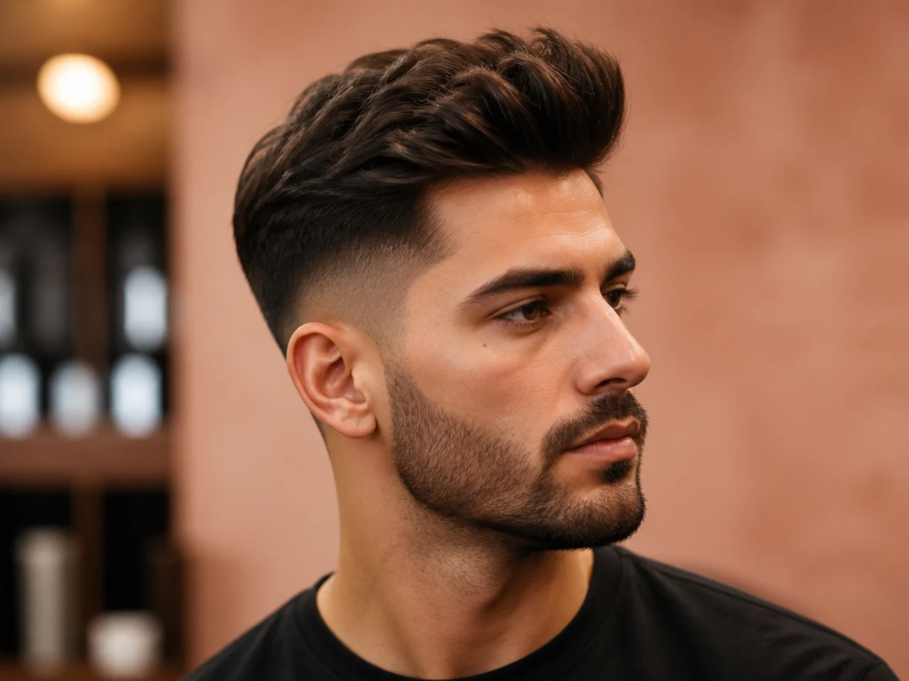 Modern matte quiff with lifted front and low fade
