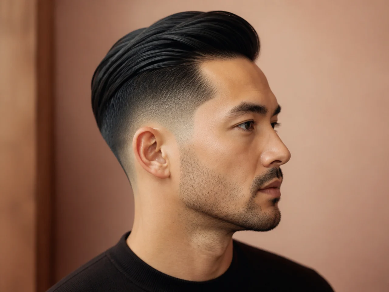 Sleek slick back and pompadour styles on medium-length hair