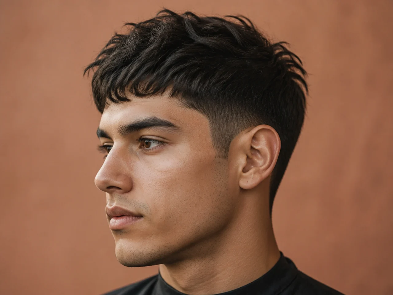 Textured crop with heavy point-cutting and short forward fringe