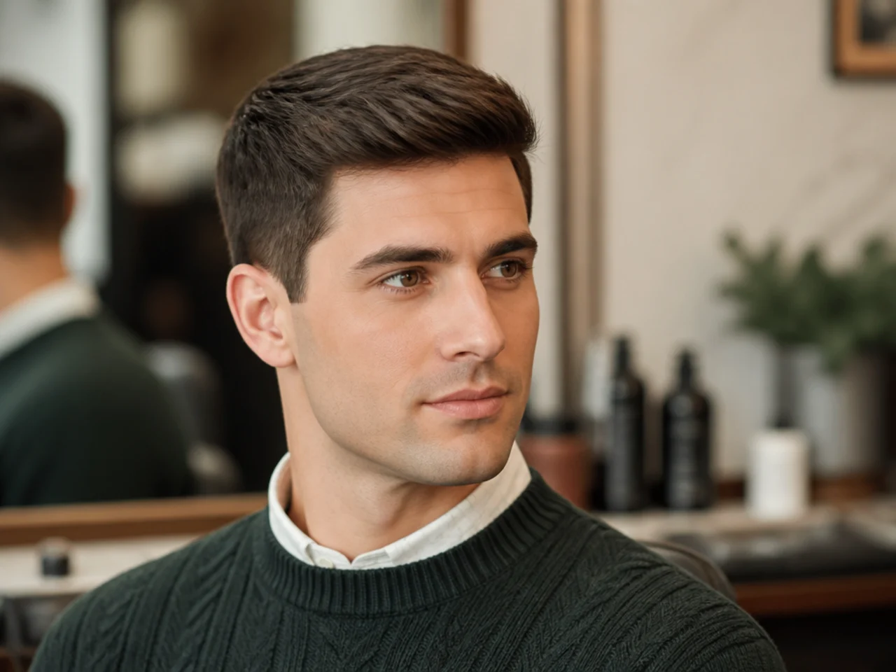 First-year investment banking associate with an Ivy League haircut — two inches on top, tapered sides, natural front hairline