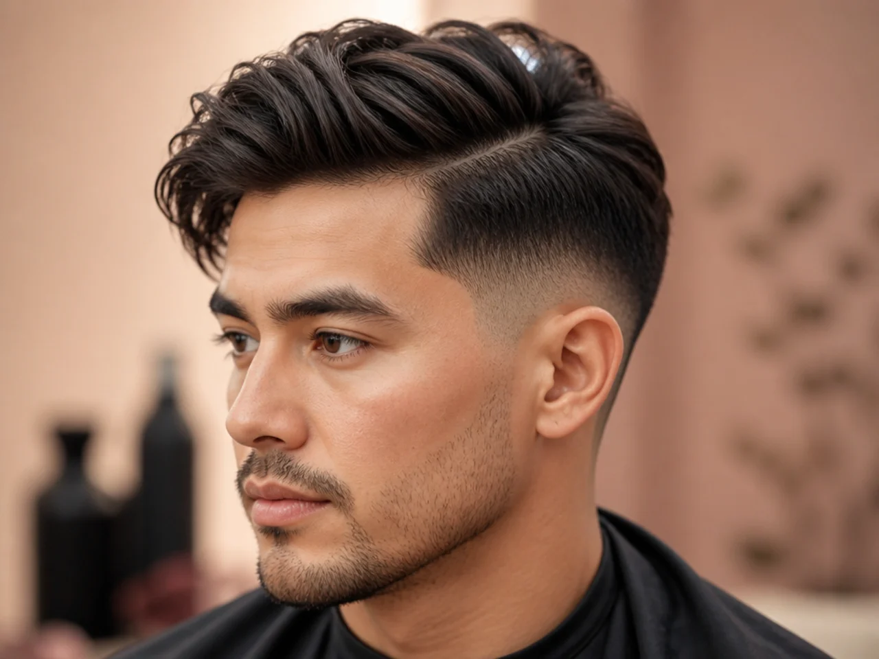 Modern textured side part with low fade