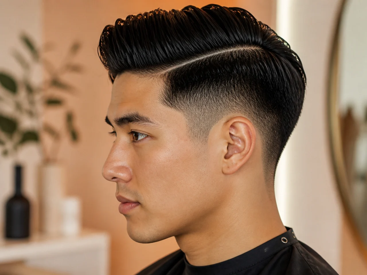 Undercut side part with clippered sides and defined parting