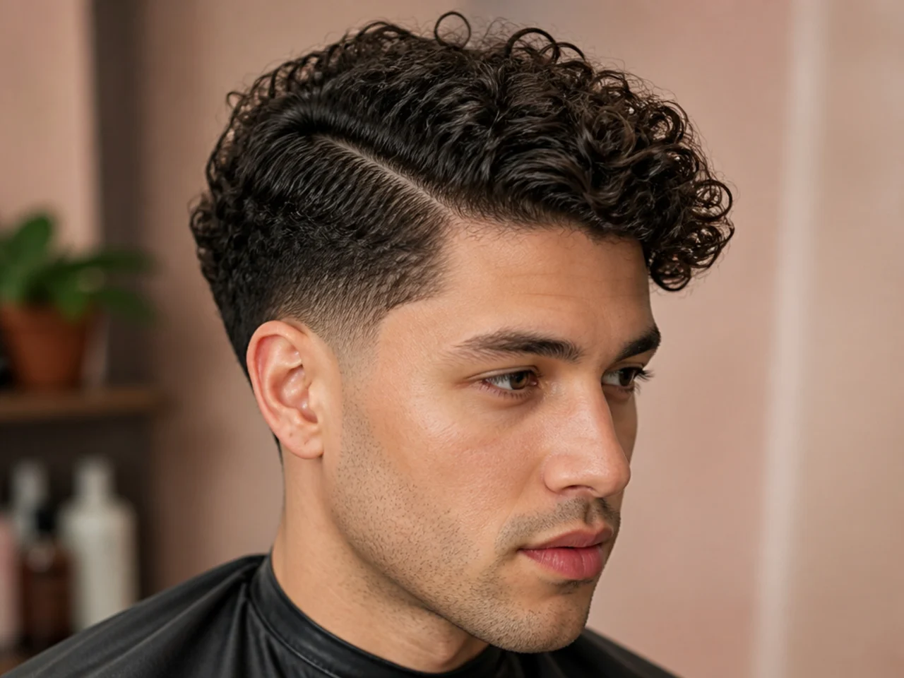 Curly top side part with tapered sides