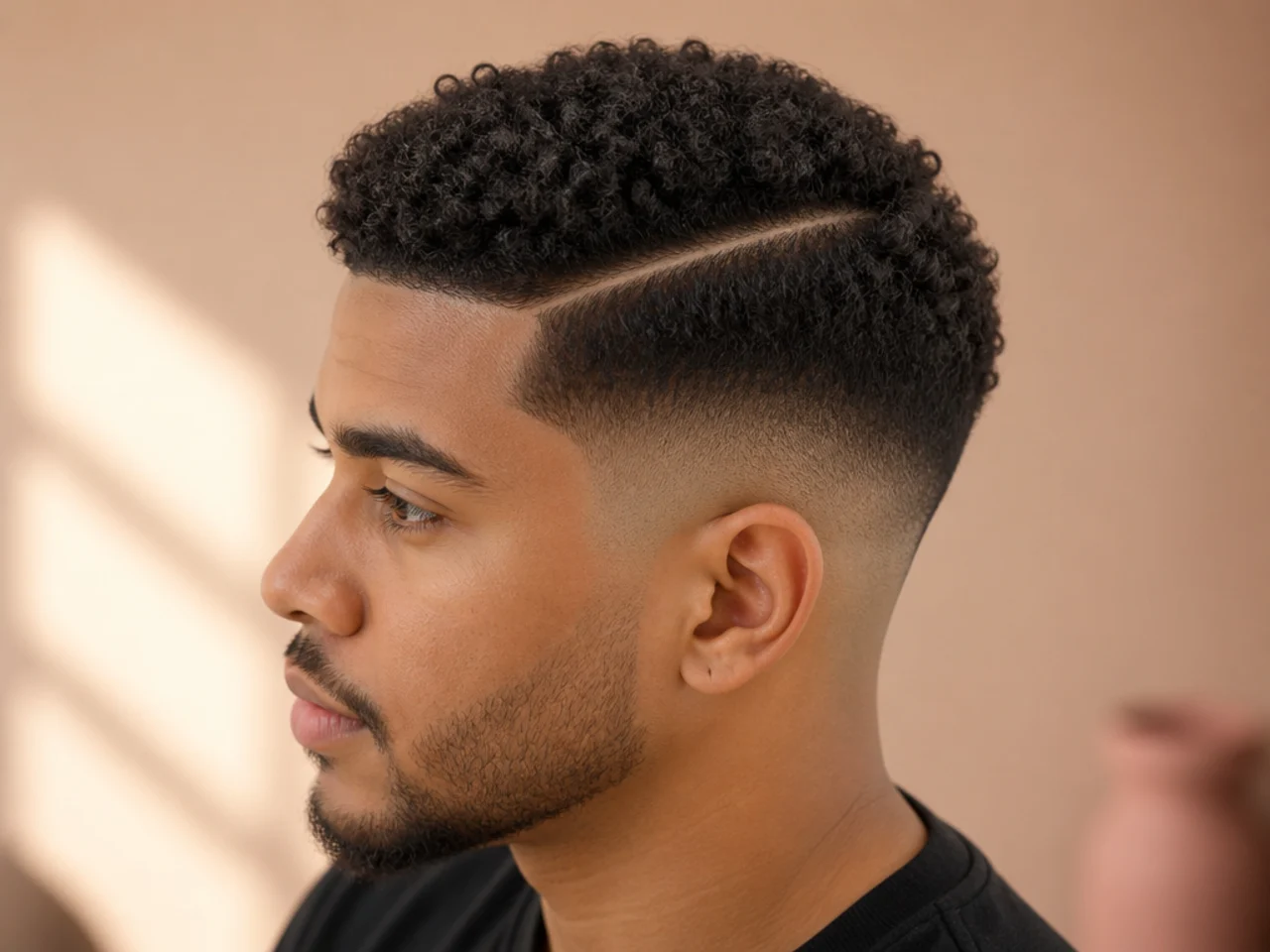 Coily hard part side part with skin fade for Black men