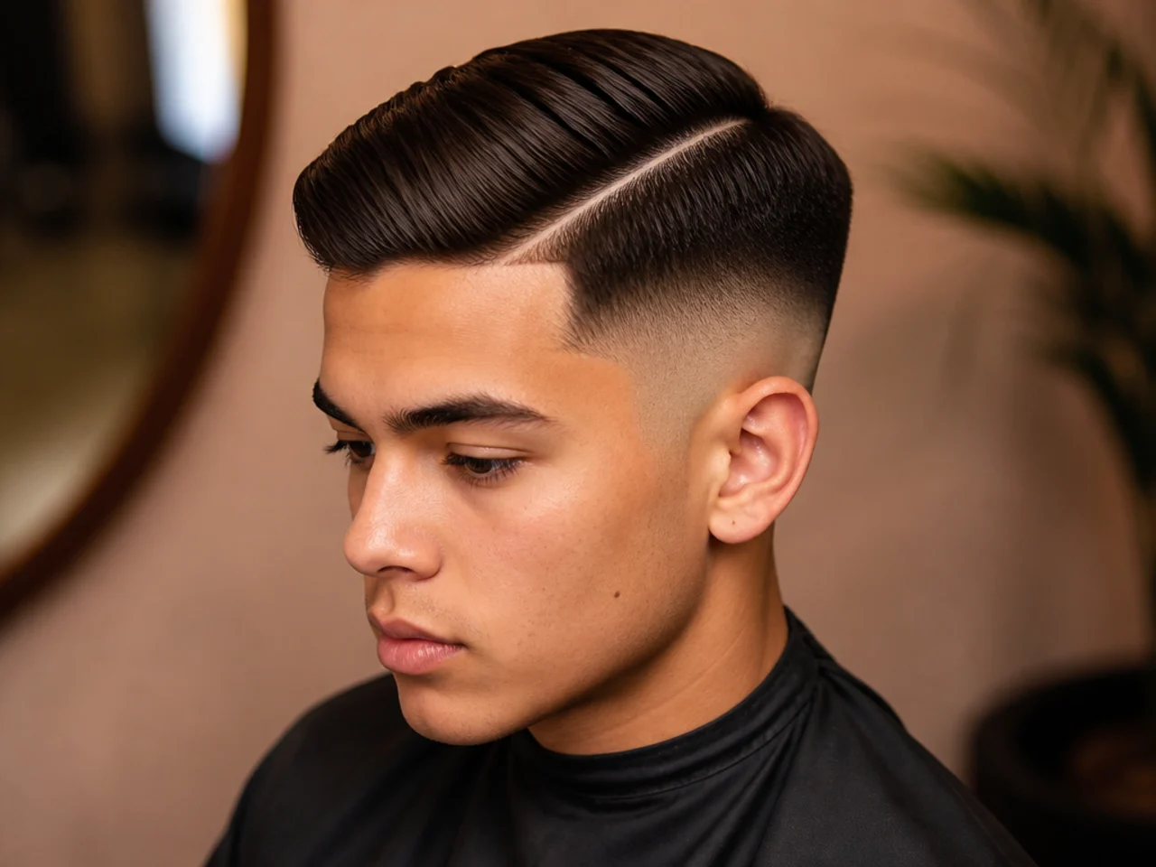 Teen skin fade side part with textured top