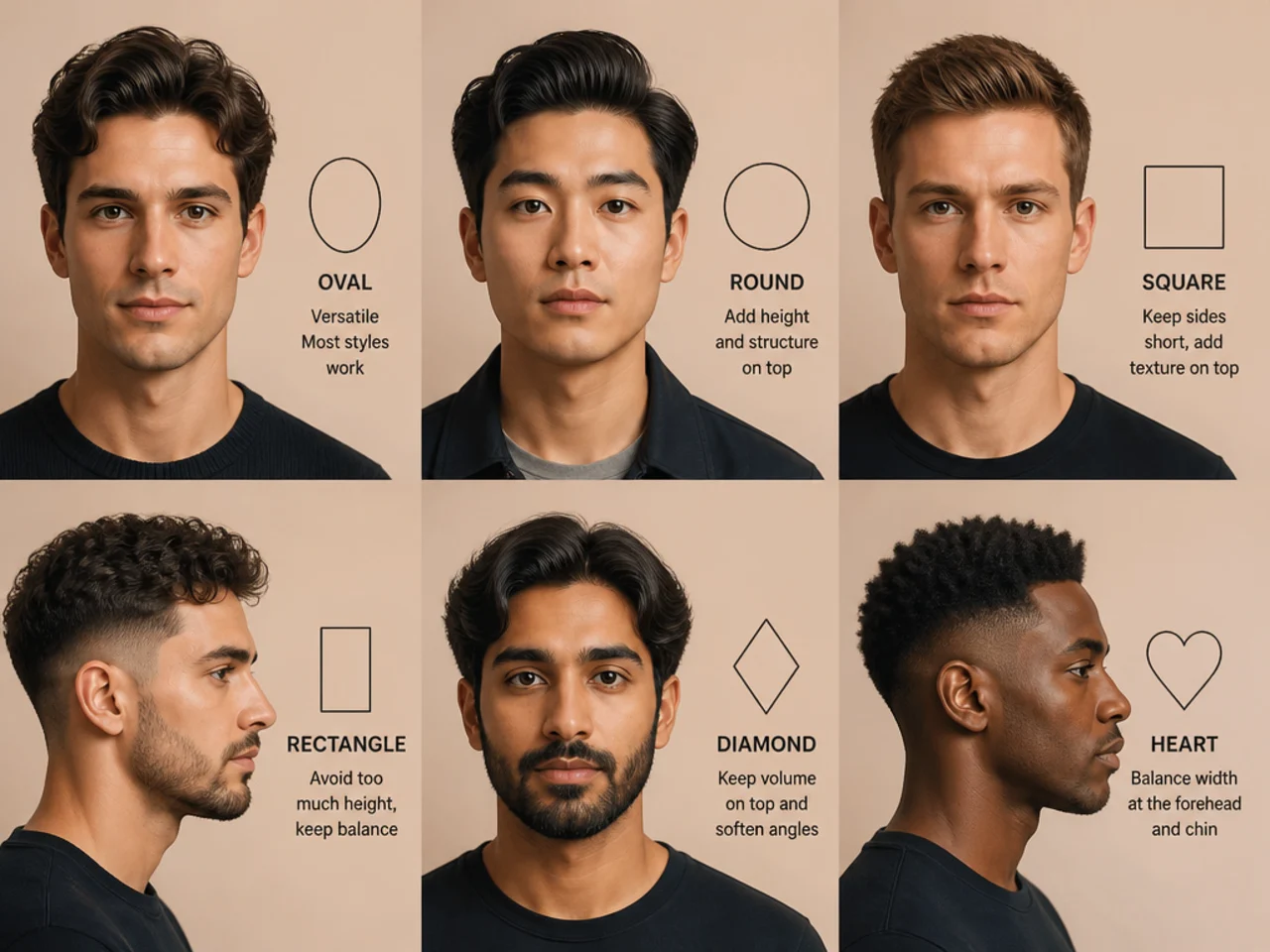 Man in his early thirties choosing a timeless professional haircut suited to an oval face