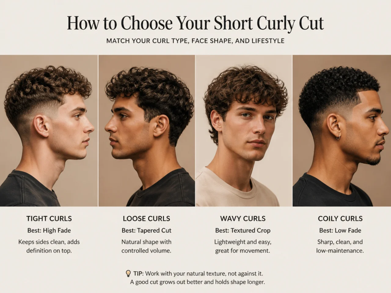 Barber consulting with a curly-haired client on curl pattern and face shape before a short cut