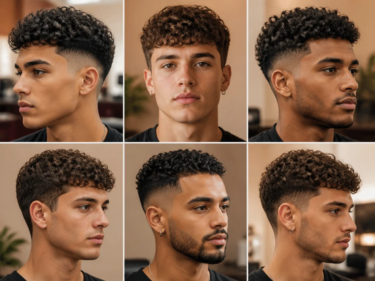 Short curly haircut for men — 2-inch textured curl top over a clean low taper on a young man