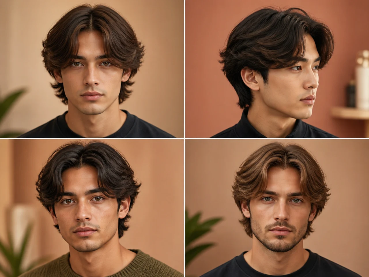 Feathered curtain middle part with wispy ends and soft internal layers on fine hair