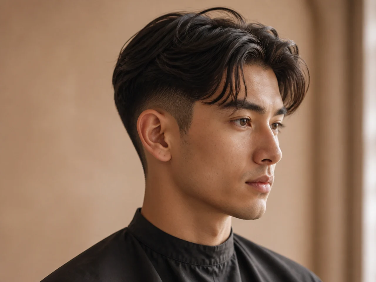 Two block middle part with a disconnected vertical undercut on Korean straight hair