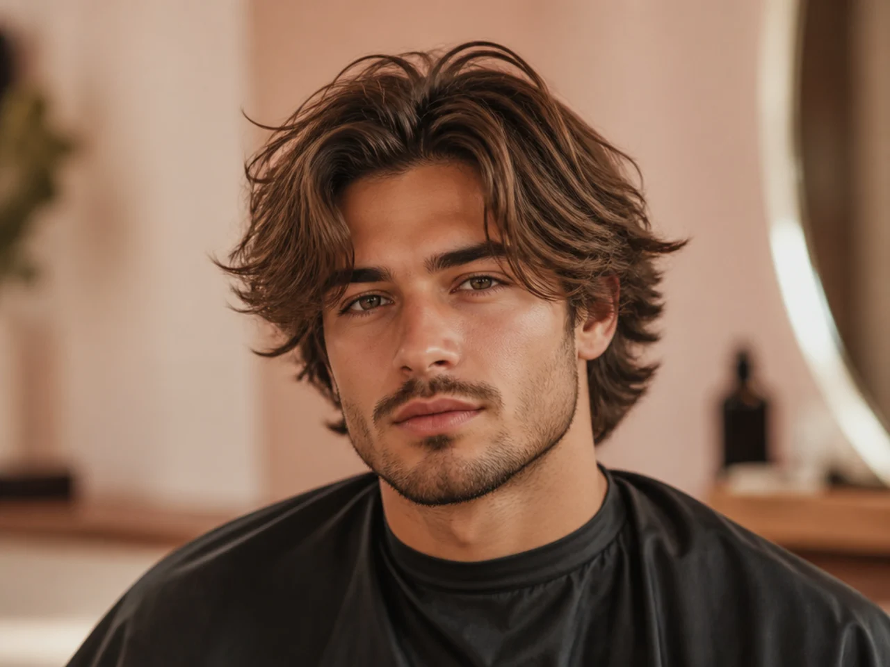 Messy middle part flow with connected sides and deliberately loose center split
