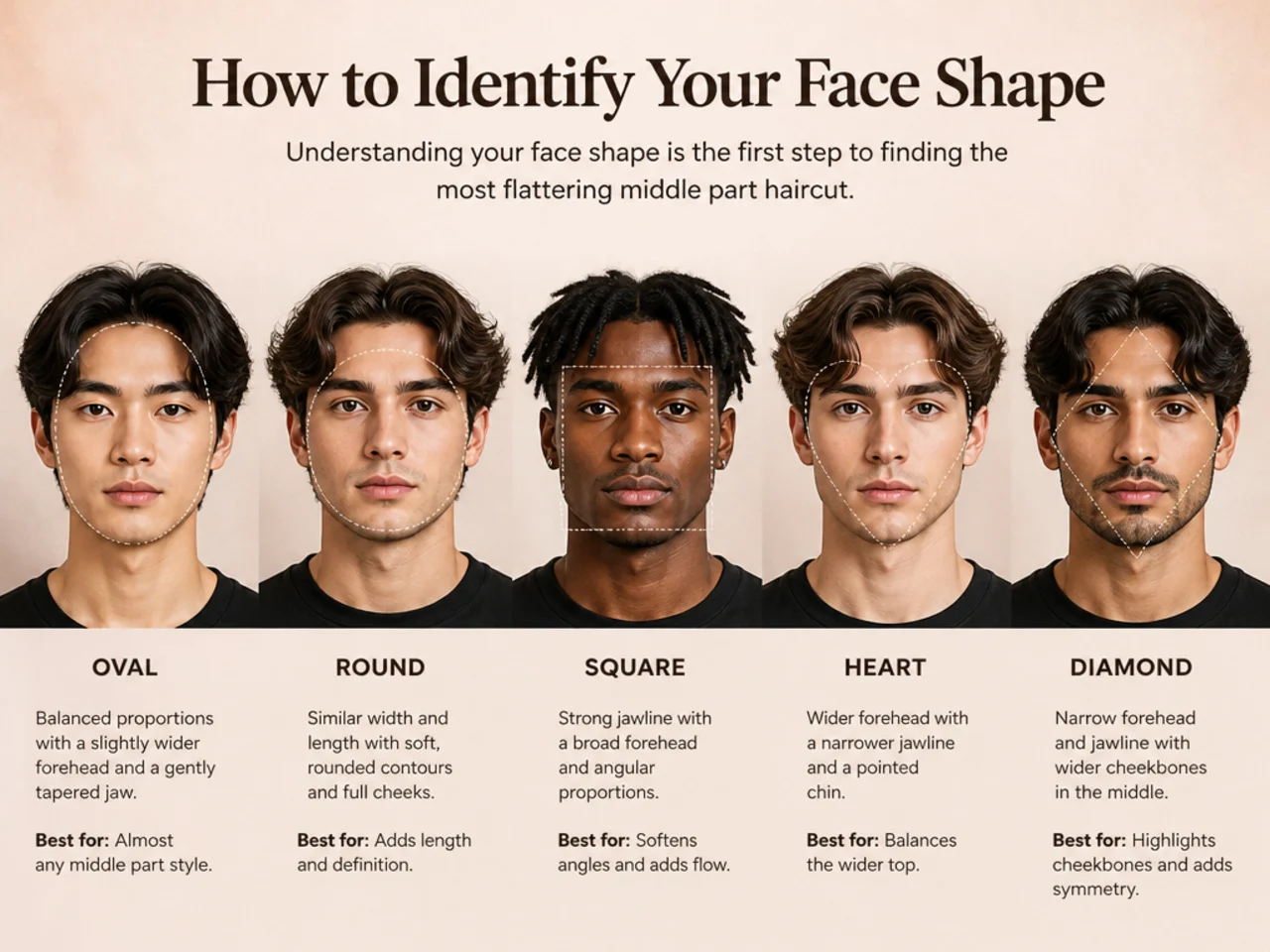 How to identify your face shape at home for choosing a middle part haircut
