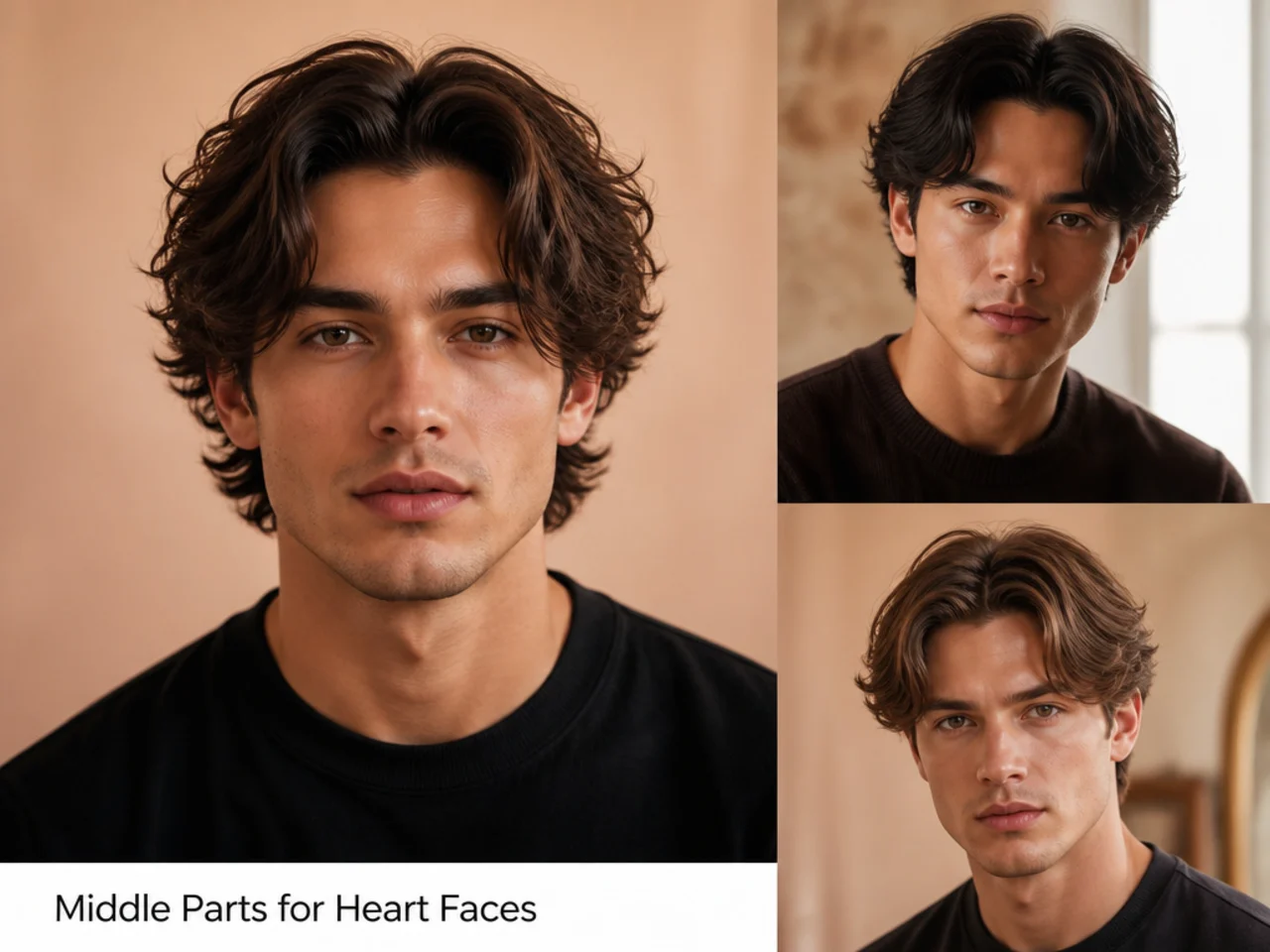 Middle part haircut variations for heart face shapes on men