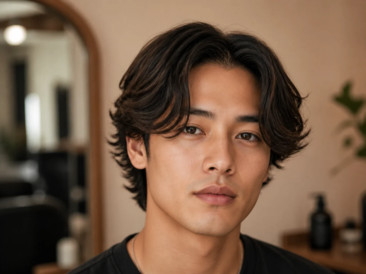 Middle part haircut variations for round face shapes on men