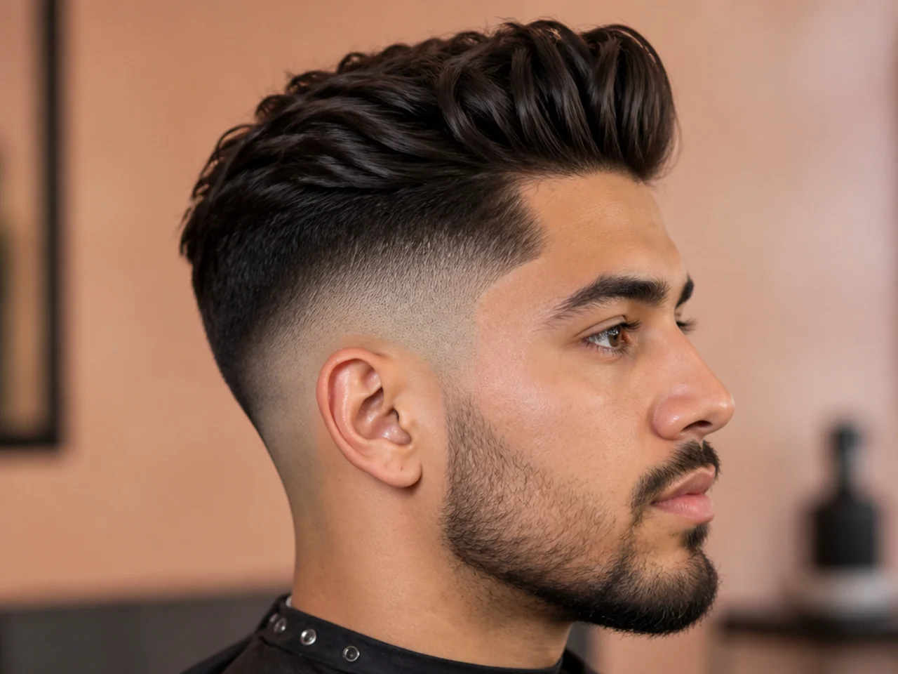 Skin fade quiff with bald sides and lifted textured top