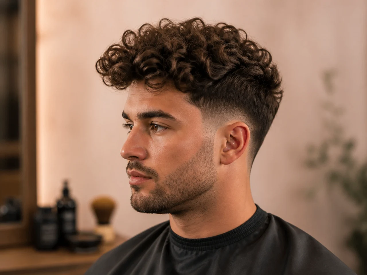 Curly quiff on a man with type 3 curls and clean tapered sides