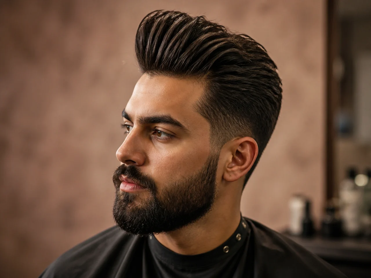 Quiff paired with a full beard on a man in his late twenties