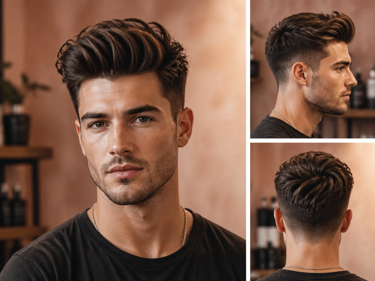 Modern quiff with high-contrast fade and textured top