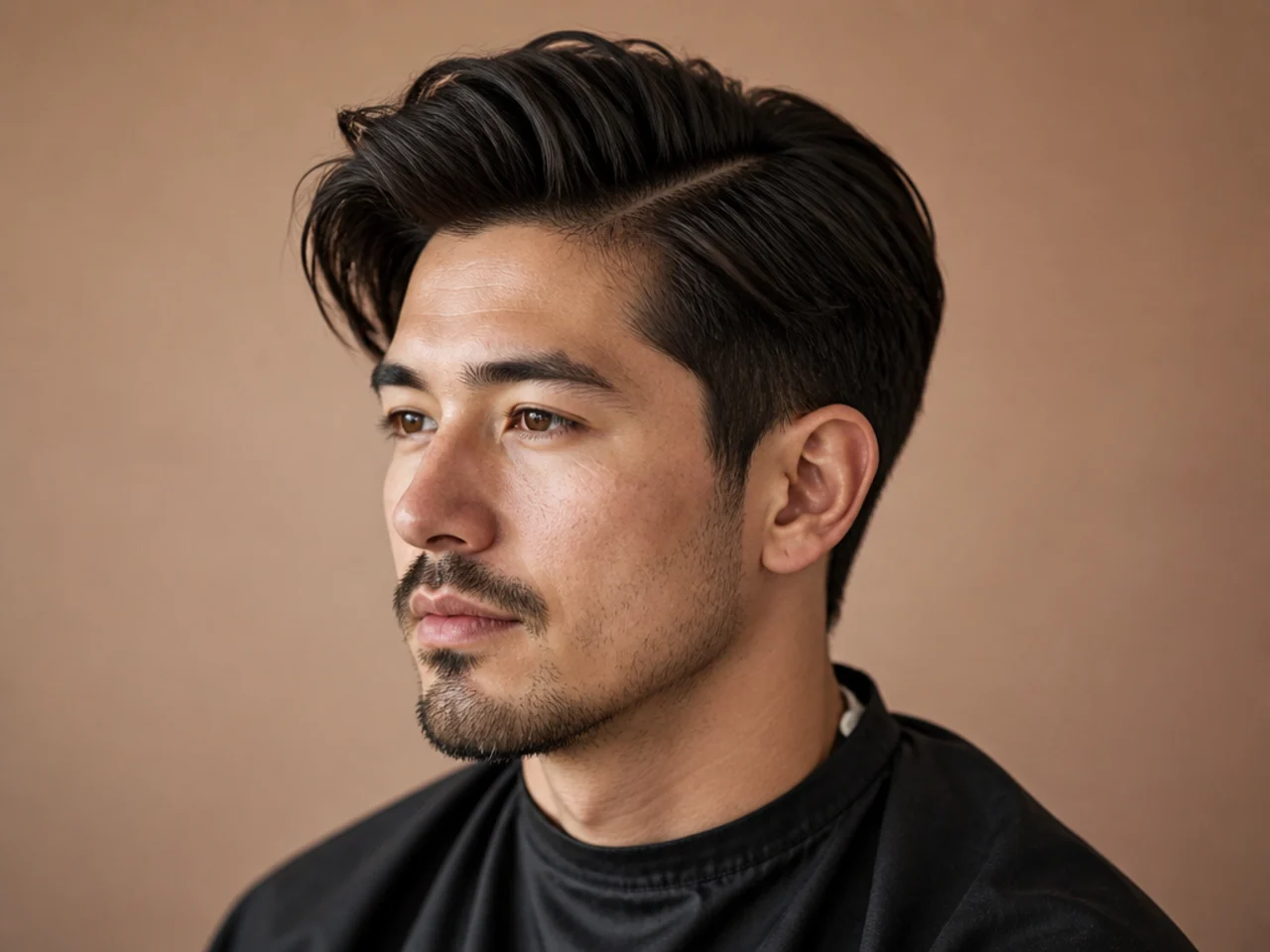 Side part with internal thinning on a man with thick hair, cleanly combed