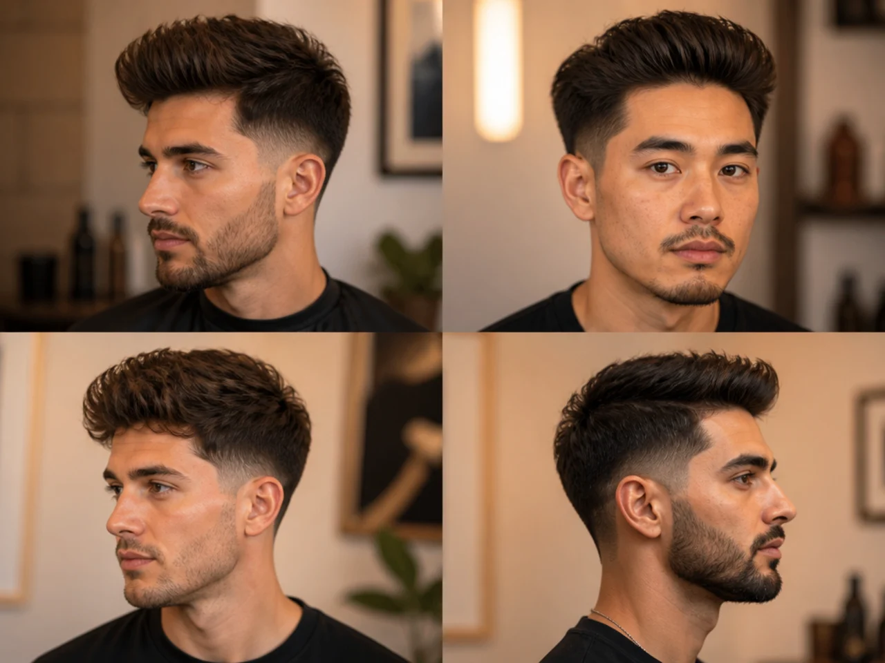 Brush up with a taper on a man with thick hair swept straight up and forward