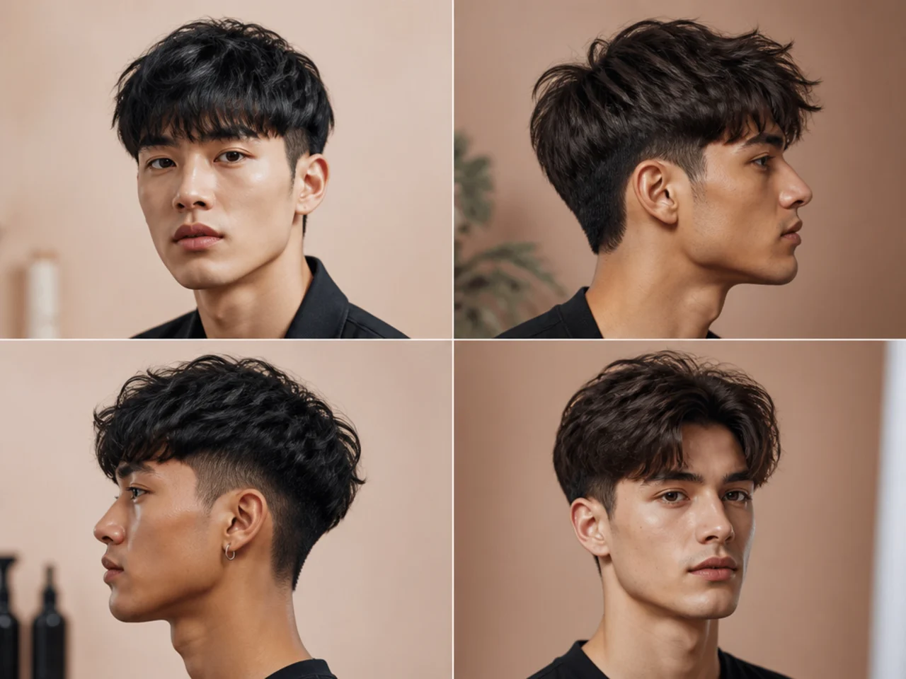 Two block haircut on a young man with thick hair showing long top and short sides