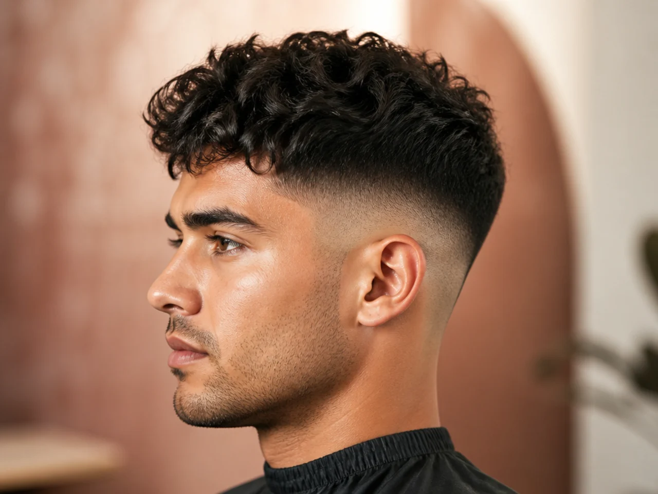 Skin fade with a textured top on a man with thick hair showing high contrast