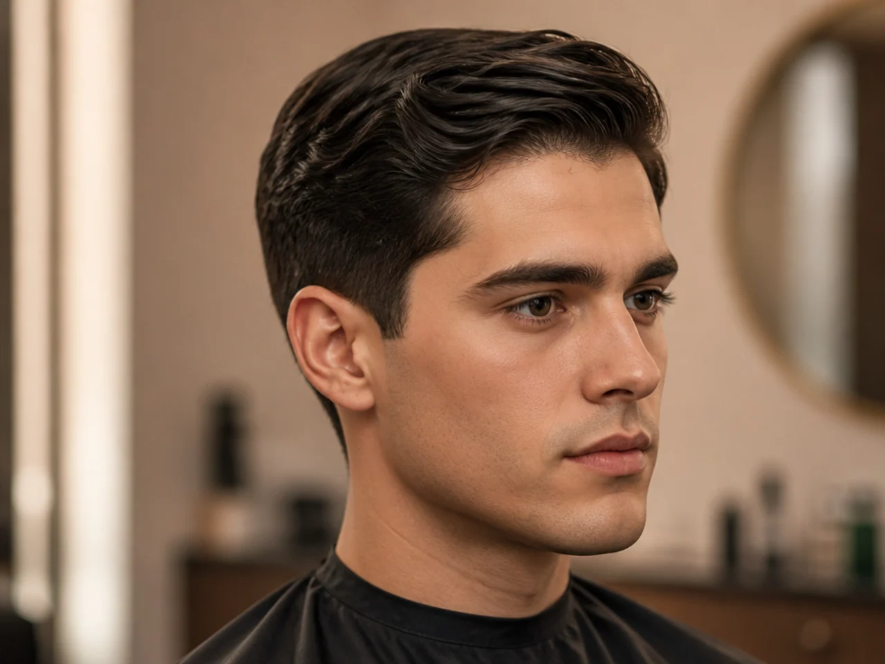 Ivy League haircut on a man with thick hair, side-parted and combed cleanly