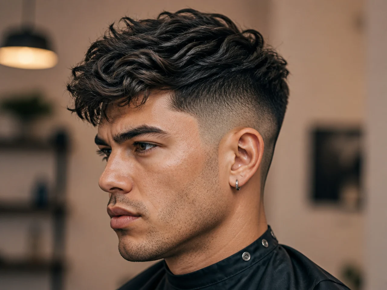 Undercut with textured top on a man with thick hair showing hard side disconnection