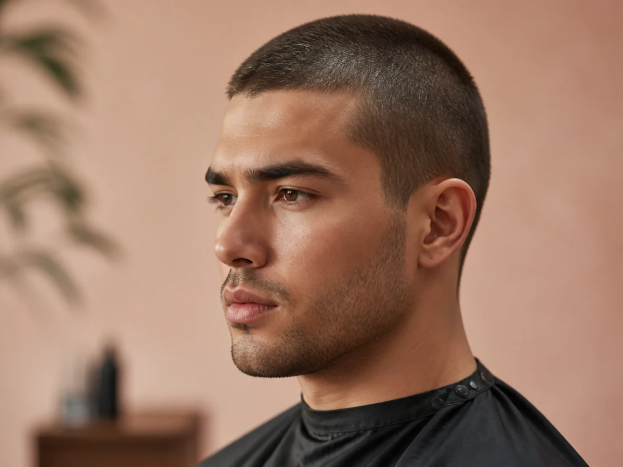 Buzz cut on a man with thick hair showing solid density and clean neckline