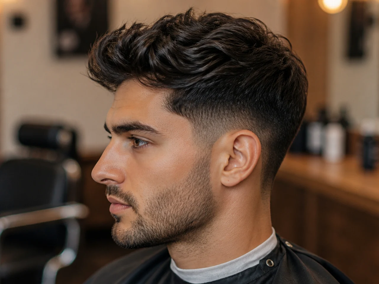 Side view of a man with thick hair showing internal density and layered structure